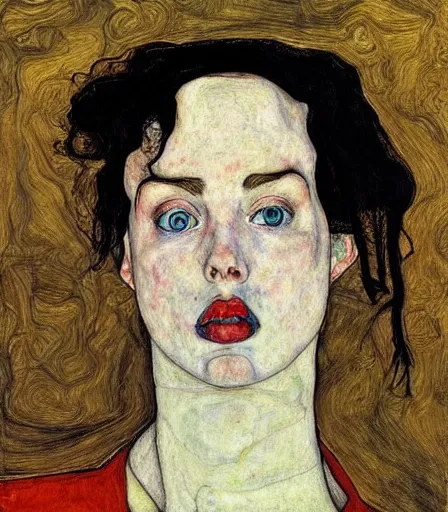 Image similar to portrait of billie eilish by egon schiele, intense desire, high quality, high detail