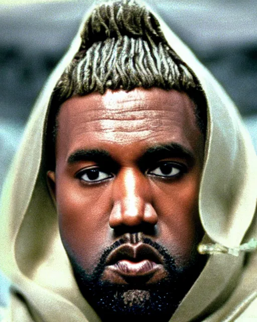 Image similar to film still close - up shot of kanye west as obi - wan kenobi from the movie return of the jedi. photographic, photography