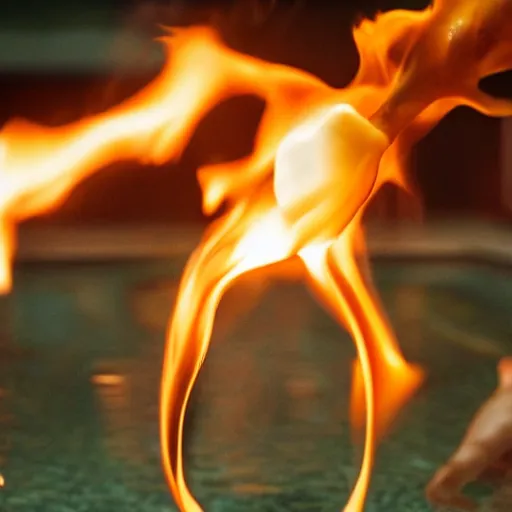 Image similar to garlic spewing fire from the mouth while in the pool