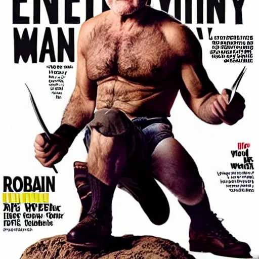 Image similar to Robin Williams as Wolverine, Entertainment Weekly cover shoot