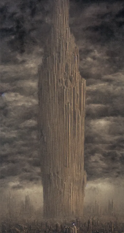 Prompt: babylon tower made of human bodies surrounded by clouds, photoreal, 8 k, hd, professional illustration, by beksinski and dore