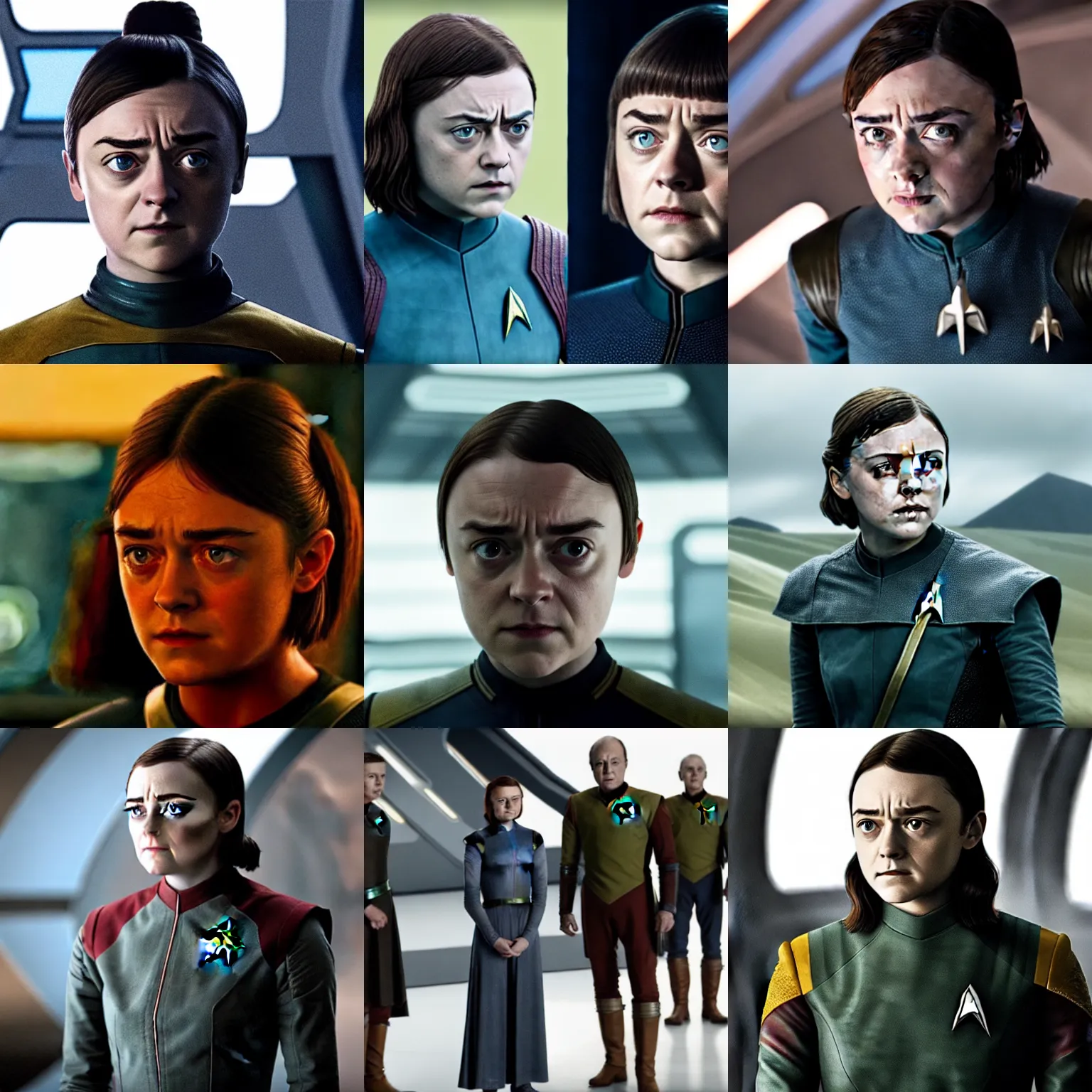 Prompt: arya stark is the captain of the starship enterprise in the new star trek movie