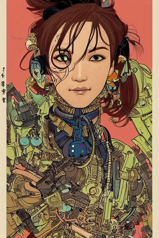 Image similar to beautiful cyborg police portrait girl female illustration detailed patterns art of thai traditional dress, pop art, splash painting, art by geof darrow, ashley wood, alphonse mucha, makoto shinkai