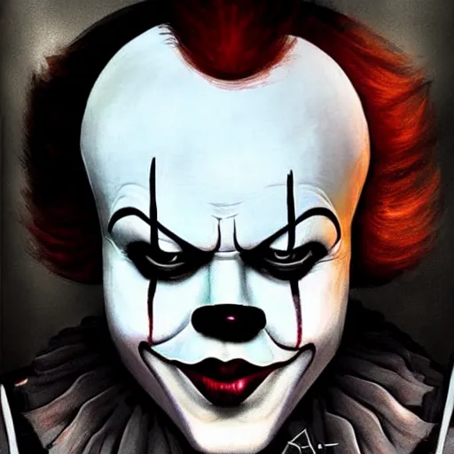 Image similar to portrait of pennywise mixed with batman by aalto alvar