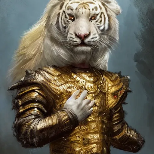 Image similar to a beautfiul award winning commission portrait of an anthro albino tiger wearing diamond victorian armour,digital art,art by greg rutkowski,character design by charles bowater,photorealistic,ross tran,hyperdetailed,detailed face,fascinating,2021,western comic style