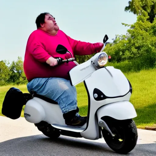 Image similar to morbidly obese american with severe diabetes riding on a scooter