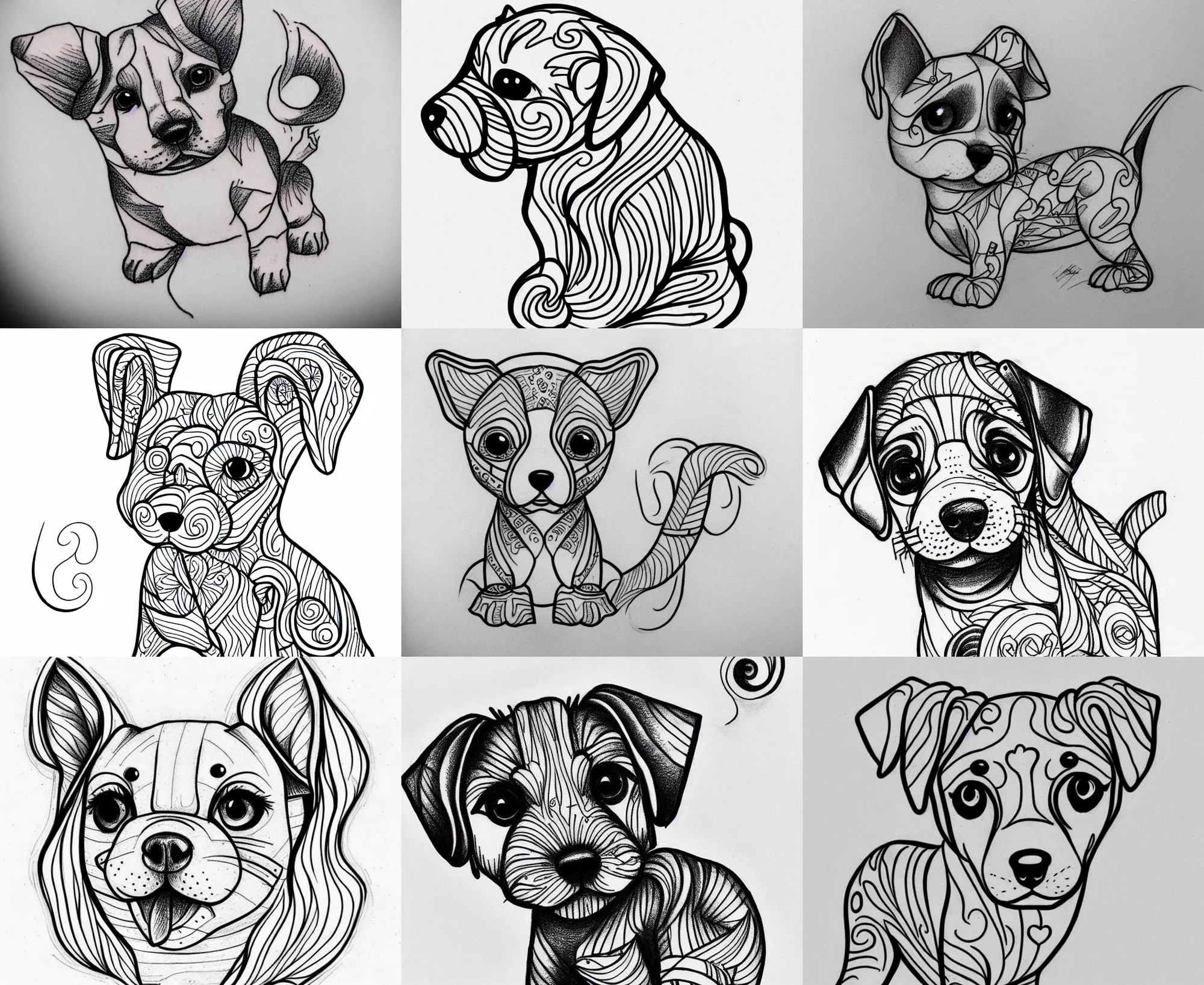 Image similar to Tattoo Design line sketch adorable lineart puppy, bolt lines very aesthetic