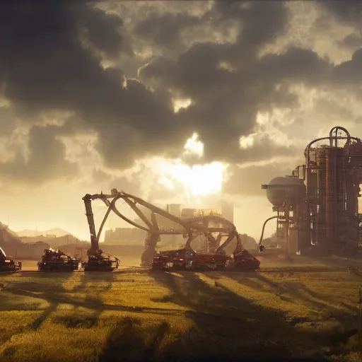 Prompt: factorio, automation, pollution, machina, soft lighting, crepuscular rays, realistic octane render, 8k, ultra detailed, concept art, painted by gaston bussiere