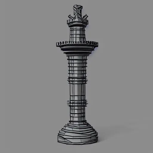 Prompt: chess piece wireframe mesh model, low poly, occult machine, empty room