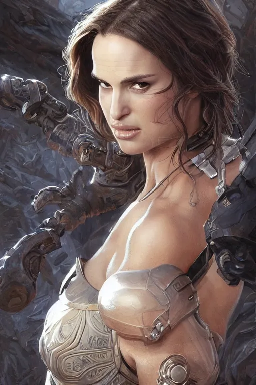 Image similar to muscled Natalie Portman as a ruggedly handsome hero, intricate, elegant, highly detailed, centered, digital painting, artstation, concept art, smooth, sharp focus, illustration, art by artgerm and donato giancola and Joseph Christian Leyendecker, Ross Tran, WLOP