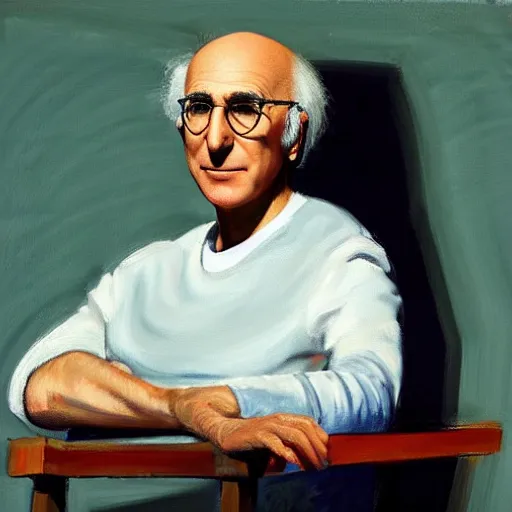 Prompt: larry david sitting on a bagel chair, edward hopper painting