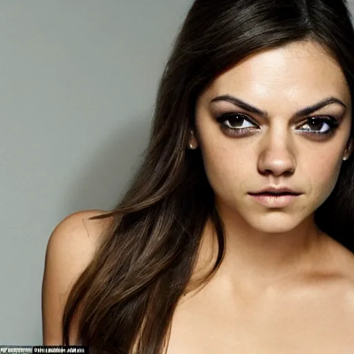 Image similar to a woman who is a genetic combination of mila kunis and emma watson face and upper - body focus