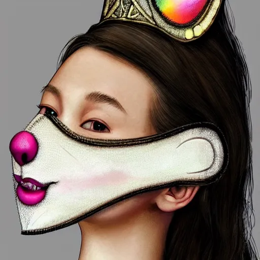 Prompt: A masterpiece portrait of a Incredibly beautiful queer girl with detailed stained glass face mask. light cute blush on face. Fursuit on her. Fox-hat. medium shot, intricate, elegant, highly detailed. trending on artstation, digital art, by Stanley Artgerm Lau, WLOP, Rossdraws, James Jean, Andrei Riabovitchev, Marc Simonetti, Yoshitaka Amano. background by James Jean and Gustav Klimt, light by Julie Bell, 4k, porcelain skin