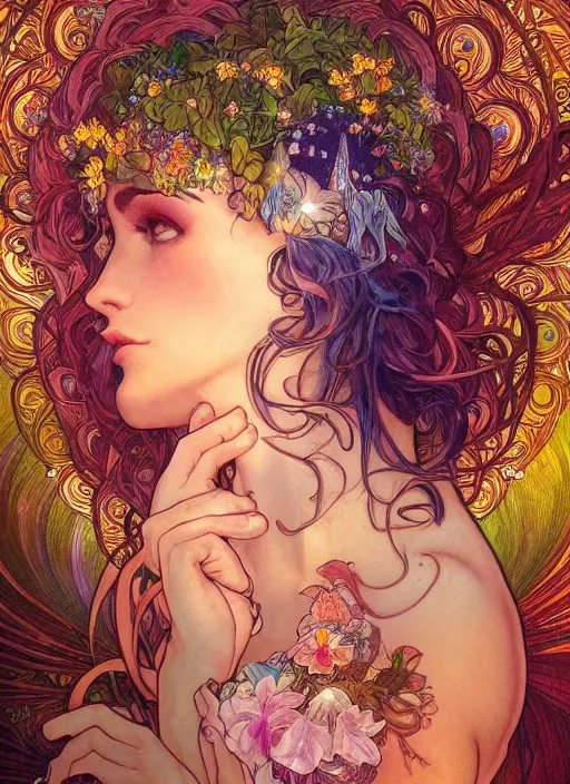 Prompt: Nature Goddess, ambient lighting, 4k, josephine wall, alphonse mucha, lois van baarle, ilya kuvshinov, rossdraws