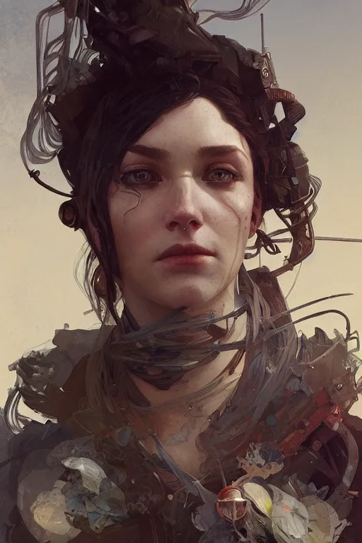 Image similar to A full portrait of a beautiful post apocalyptic American explorer, intricate, elegant, highly detailed, digital painting, artstation, concept art, smooth, sharp focus, illustration, art by Krenz Cushart and Artem Demura and alphonse mucha