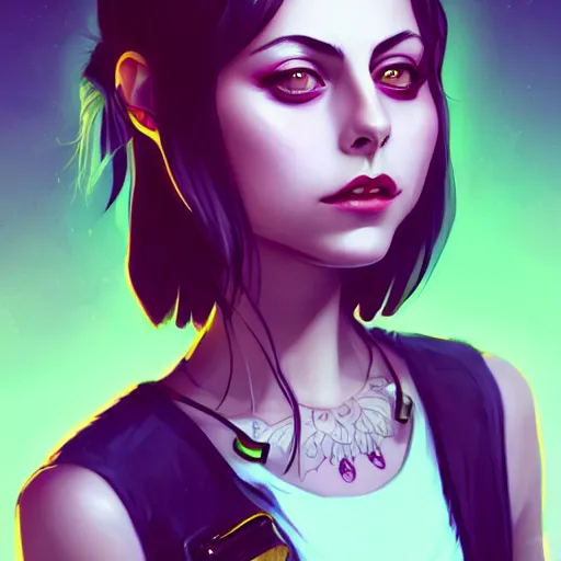 Prompt: a portrait of a beautiful willa holland as a punk, art by lois van baarle and loish and ross tran and rossdraws and sam yang and samdoesarts and artgerm, digital art, highly detailed, intricate, sharp focus, trending on artstation hq, deviantart, unreal engine 5, 4 k uhd image