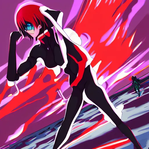 Image similar to Neon Genesis Evangelion battle by Lois van baarle with blazing clouds