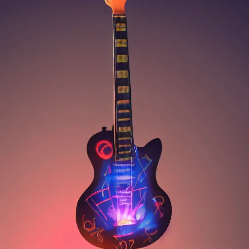 Prompt: a magical guitar, glowing effect, devainart,concept art trending on artstation, hyperreal, hyperdetailed, 8k,hd