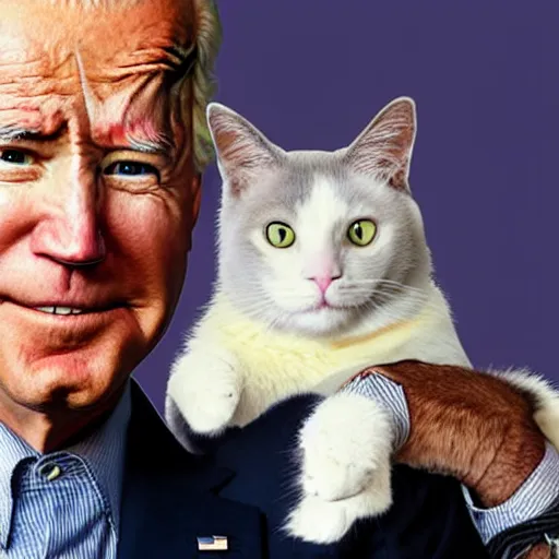 Image similar to portrait of joe biden holding a cat