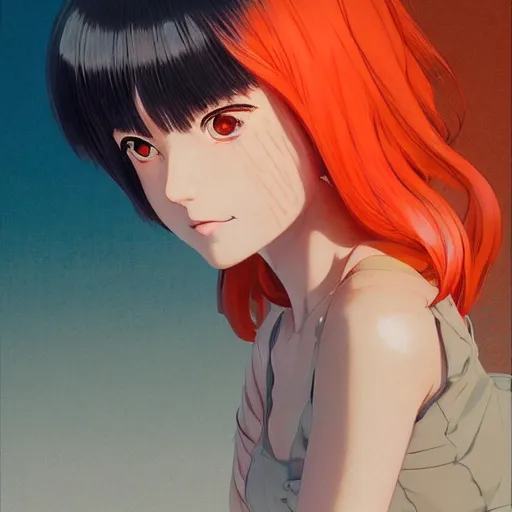 Prompt: manga girl in a orange dress, fine - face, gravure model, realistic shaded perfect face, fine details. anime. realistic shaded lighting poster by ilya kuvshinov katsuhiro otomo ghost - in - the - shell, magali villeneuve, artgerm, jeremy lipkin and michael garmash and rob rey