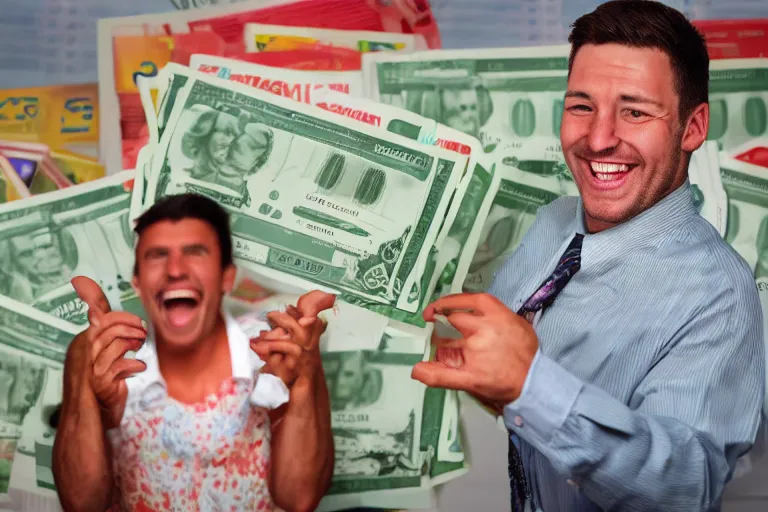 Image similar to happy man winning the lottery