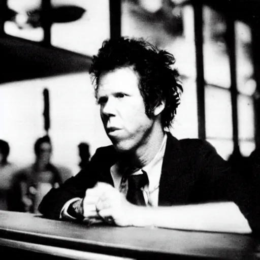 Prompt: found photo of tom waits at a bar in 1 9 7 9
