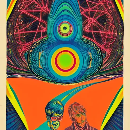 Image similar to a detailed, intricate, psychedelic 1960s poster for a concert in San Francisco featuring Marc E Smith of The Fall, in 1966, LSD, trippy,The Fall