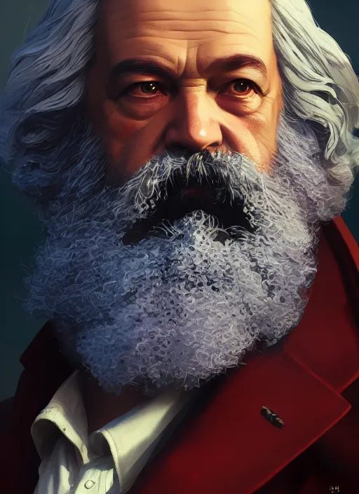 Image similar to highly detailed portrait karl marx in gta v, stephen bliss, unreal engine, fantasy art by greg rutkowski, loish, rhads, ferdinand knab, makoto shinkai and lois van baarle, ilya kuvshinov, rossdraws, tom bagshaw, global illumination, radiant light, detailed and intricate environment