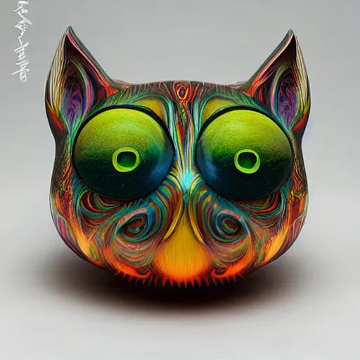 Prompt: psychedelic cat owl figure by naoto hattori, android jones and chris dyer