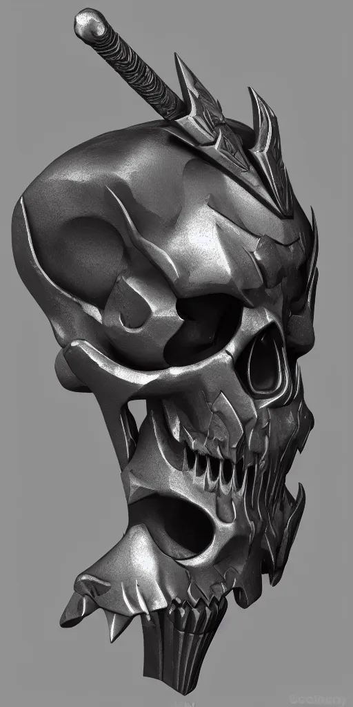 Image similar to a black and silver axe skull crest, ornament, weapon, a 3 d render by dom qwe, trending on polycount, artstation, hard surface modeling, zbrush