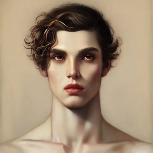 Prompt: portrait of the Young God of Masculinity by Paul Cadmus and Tom Bagshaw