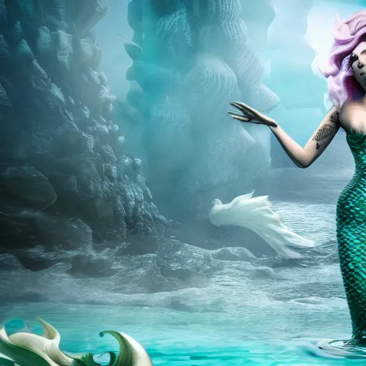 Prompt: lady gaga as a mermaid siren, 8 k cryengine 3 d render - n 3