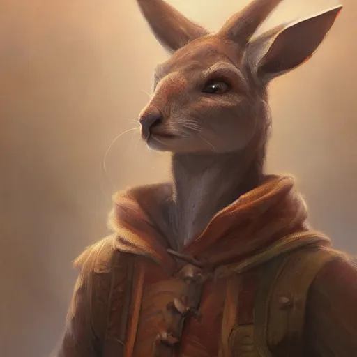 Prompt: a detailed portrait of a kangaroo wizard, by justin gerard and greg rutkowski, digital art, realistic painting, dnd, character design, trending on artstation