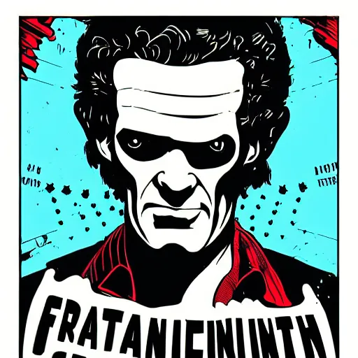 Prompt: individual frankenstein silk screen butcher billy style