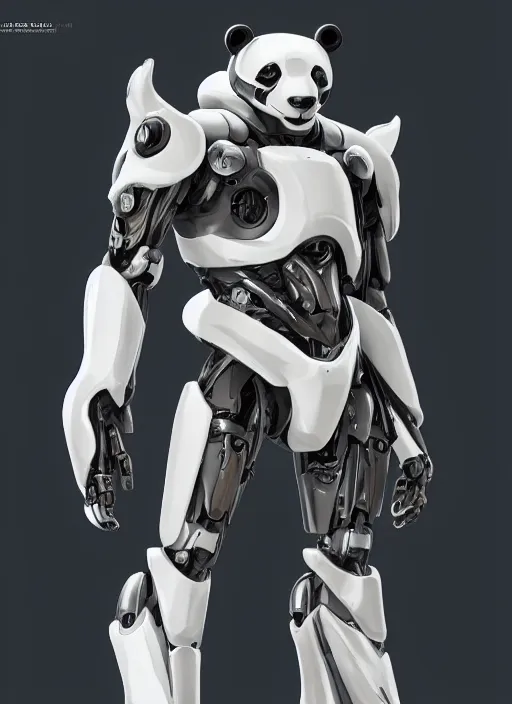 Image similar to mecha android panda, glossy texture, pure white, naturel, hyper detailed, digital art, trending in artstation, cinematic lighting, studio quality, smooth render, unreal engine 5 rendered, octane rendered, art style by klimt and nixeu and ian sprigger and wlop and krenz cushart