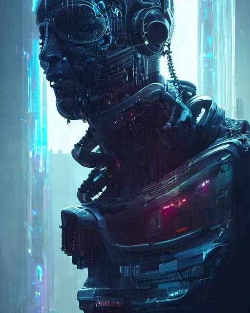 Image similar to portrait of a cyberpunk cyborg. sci - fi, intricate abstract upper body intricate, wlop, concept art, octane render, deviantart, greg rutkowski, cinematic, key art, hyperrealism,