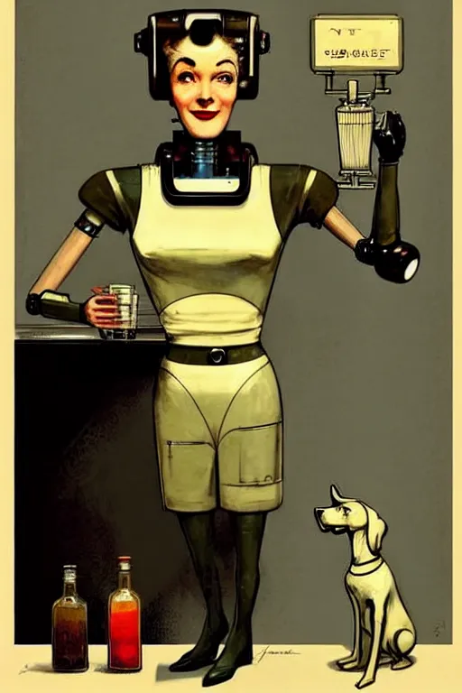 Prompt: ( ( ( ( ( 1 9 5 0 s retro future robot android bartender behind a bar dog. muted colors. ) ) ) ) ) by jean - baptiste monge!!!!!!!!!!!!!!!!!!!!!!!!!!!!!!