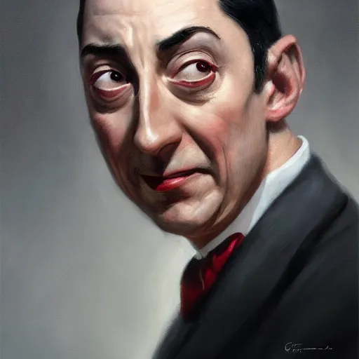 Prompt: close portrait of peewee herman, high detail, dramatic light, digital art, painted by greg rutkowski, painted by seb mckinnon, trending on artstation