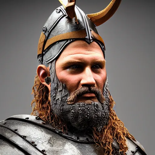 Prompt: of a 3d clay model of a viking from valhalla, wearing the horned helmet ultra fine detail, hair strands, ultra high resolution, fine texture detail, miniature painting techniques, perfect proportions, marvel cinematic universe, eric bana