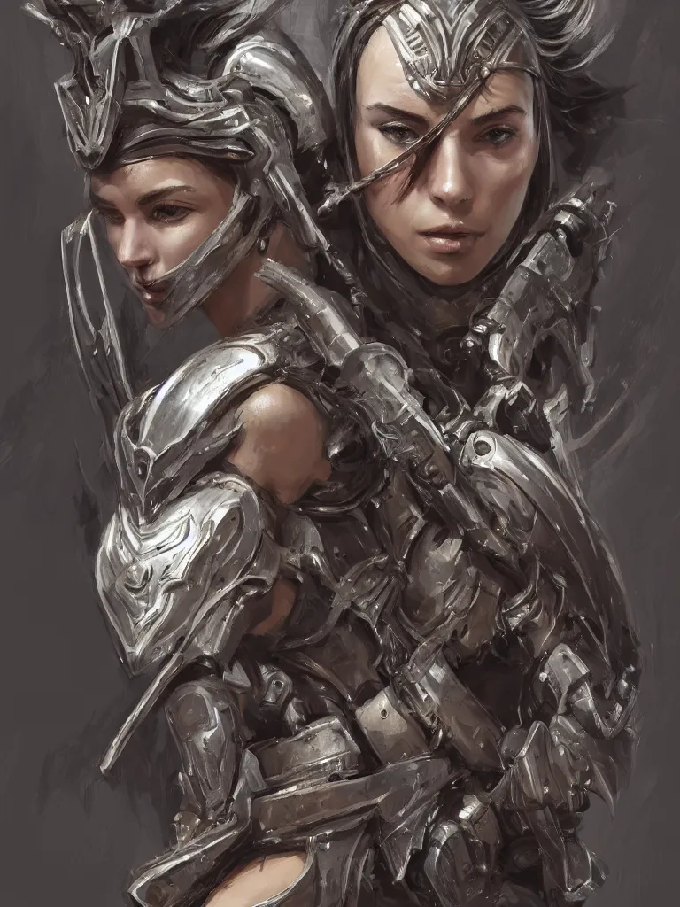 Image similar to a portrait of an attractive young woman, clothed in battle armor, olive skin, long dark hair, beautiful bone structure, symmetrical facial features, intricate, elegant, highly detailed, digital painting, trending on Artstation, concept art, smooth, sharp focus, illustration, from Metal Gear by Ruan Jia and Mandy Jurgens and Artgerm and greg rutkowski and william-adolphe bouguerea, award winning