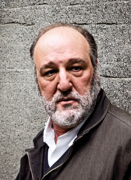 Image similar to DSLR photo portrait still of 60 year old age 60 James Gandolfini at age 60!!!, 85mm f1.8