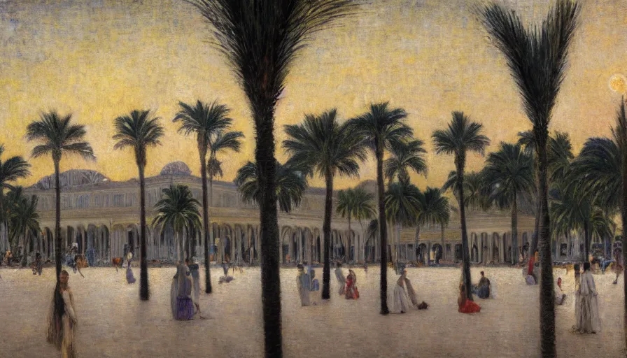 Image similar to a ultradetailed beautiful painting of the night sky of the amazonas palace balustrade designed by jules bastien - lepage, tarsila do amaral, frank weston and gustave baumann, beach, trending on artstation, mediterranean, palm trees, sharp focus, giant greek columns, soft light, 8 k 4 k