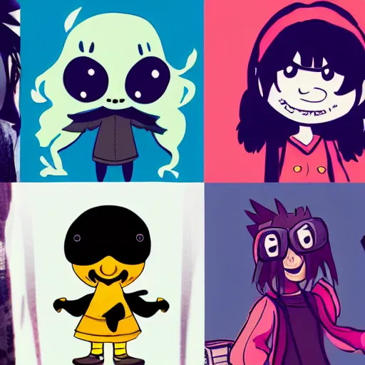 Image similar to six from little nightmares, lucy loud, noodle gorillaz phase 2, kris deltarune, joey ramone