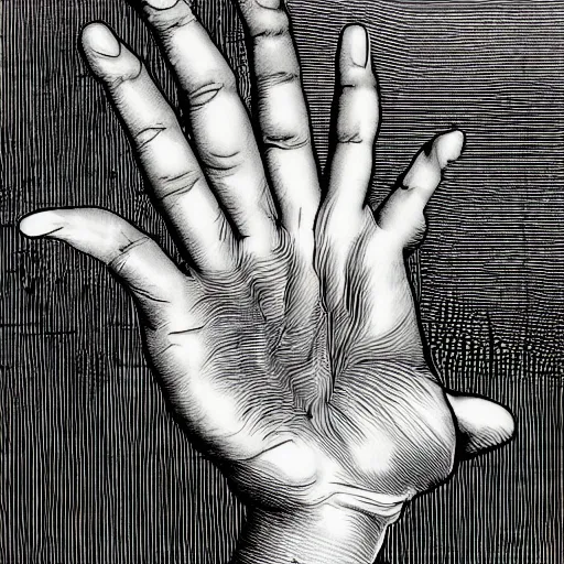 Prompt: the whithered hand, black and white detailed artpiece, classical art