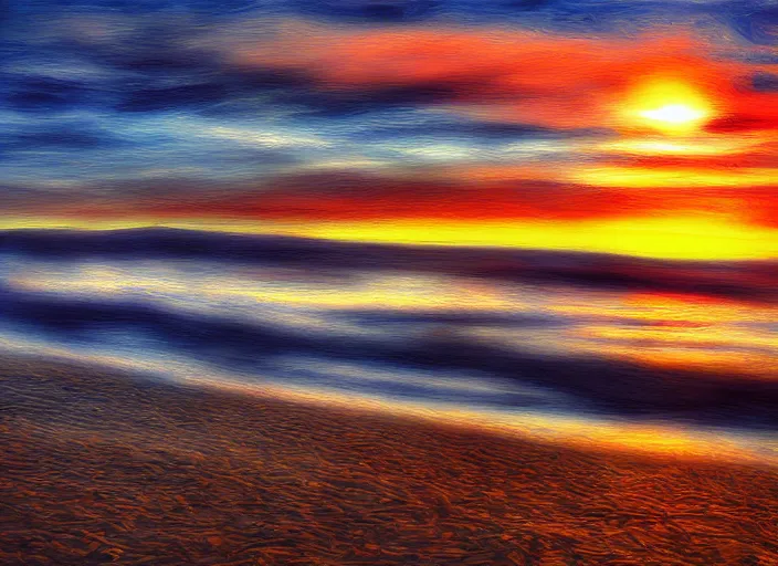 Image similar to vancouver beach, digital art, sunset, ocean