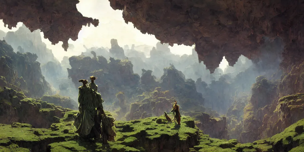 Image similar to huge cave ceiling clouds made of green earth towns, industry, steampunk villages castles, buildings inverted upsidedown mountain artstation illustration sharp focus sunlit vista painted by ruan jia raymond swanland lawrence alma tadema zdzislaw beksinski norman rockwell tom lovell alex malveda greg staples