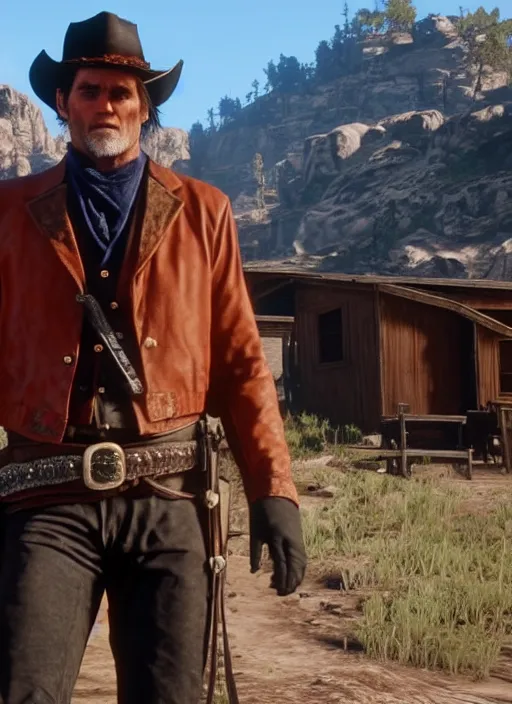 Image similar to film still of jim carrey in red dead redemption 2 ( 2 0 1 8 video game )