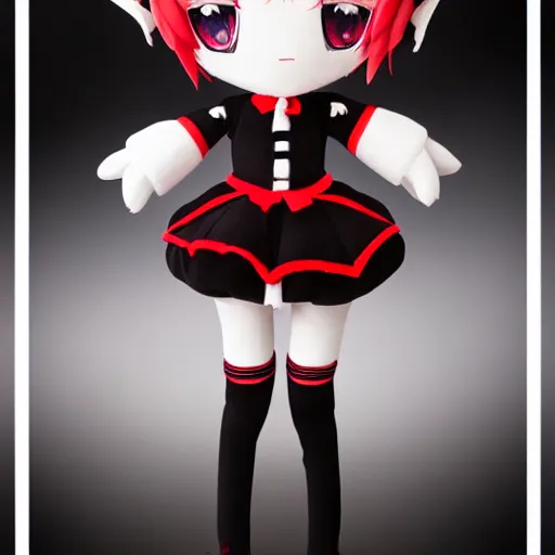 Prompt: cute fumo plush of a gothic maiden in a black and red gold lined uniform, laces and ribbons, soft shadow, anime girl, vray, symmetry, white frame