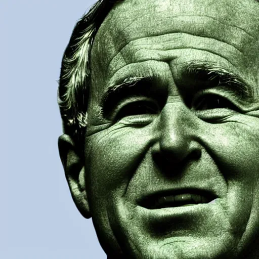 Image similar to george bush covered in green foliage, high detail