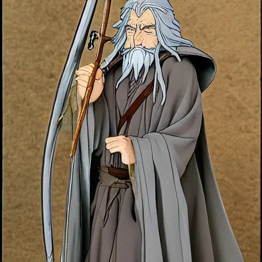 Image similar to gandalf from the anime lord of the rings (1986), holding a wooden staff, studio ghibli, very detailed, realistic